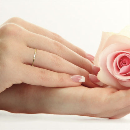 0.18 ct Round Cut Moissanite dainty Minimalist Stackable half eternity light simple 14K / 18K Solid Yellow Gold everyday wedding band