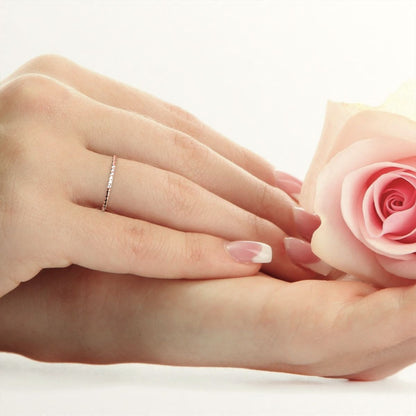 0.18 ct Round Cut Moissanite dainty Minimalist Stackable half eternity light simple 14K / 18K Solid Rose Gold everyday wedding band