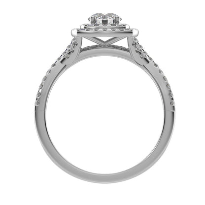 1.2025 ct Round Cut Moissanite anniversary solitaire with accents halo split shank cluster vintage 14k White Gold bridal set