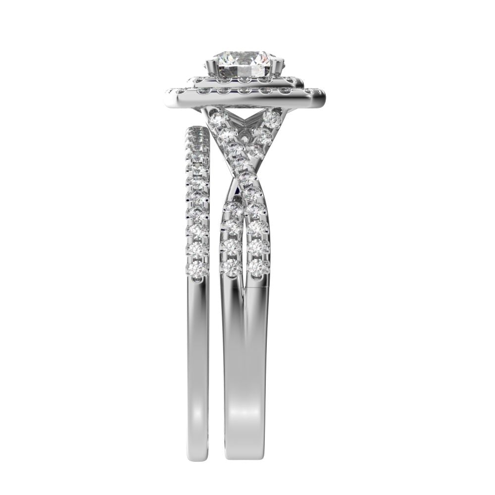 1.2025 ct Round Cut Moissanite anniversary solitaire with accents halo split shank cluster vintage 14k White Gold bridal set