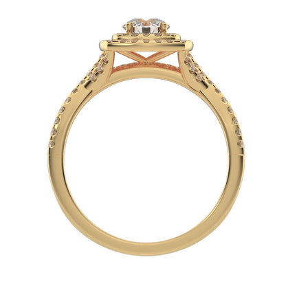 1.2025 ct Round Cut Moissanite anniversary solitaire with accents halo split shank cluster vintage 14k Yellow Gold bridal set