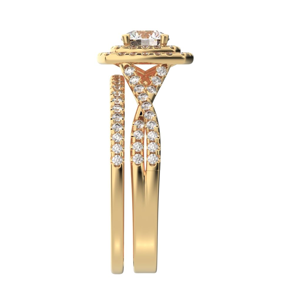 1.2025 ct Round Cut Moissanite anniversary solitaire with accents halo split shank cluster vintage 14k Yellow Gold bridal set