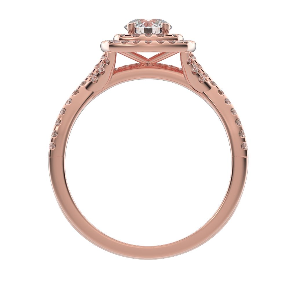 1.2025 ct Round Cut Simulated Clear Diamond solitaire with accents halo cluster anniversary vintage split shank 14k Rose Gold bridal set