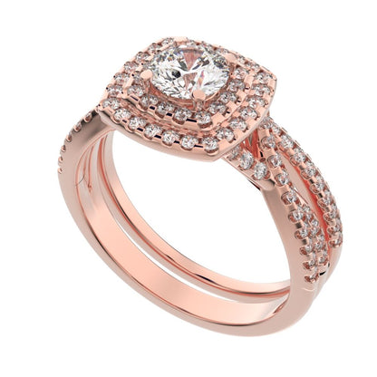1.2025 ct Round Cut Moissanite anniversary solitaire with accents halo split shank cluster vintage 14k Rose Gold bridal set