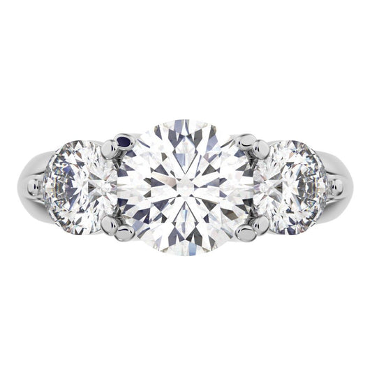 2.2 ct Round Cut Simulated Clear Diamond anniversary 3 stone vintage European classic 14K / 18K Solid White Gold engagement ring