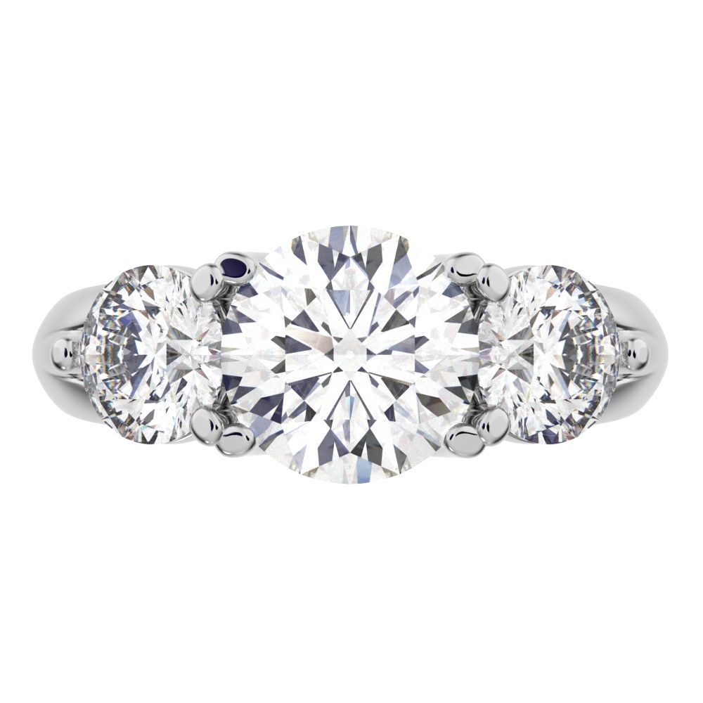 2.2 ct Round Cut Moissanite anniversary 3 stone vintage European classic 14K / 18K Solid White Gold engagement ring