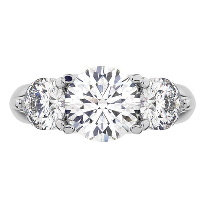 2.2 ct Round Cut Moissanite anniversary 3 stone vintage European classic 14K / 18K Solid White Gold engagement ring