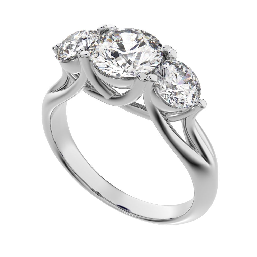 2.2 ct Round Cut Moissanite anniversary 3 stone vintage European classic 14K / 18K Solid White Gold engagement ring