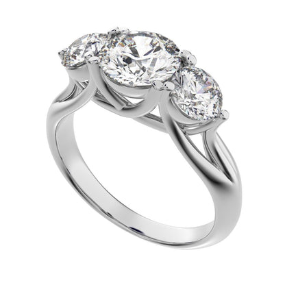 2.2 ct Round Cut Moissanite anniversary 3 stone vintage European classic 14K / 18K Solid White Gold engagement ring