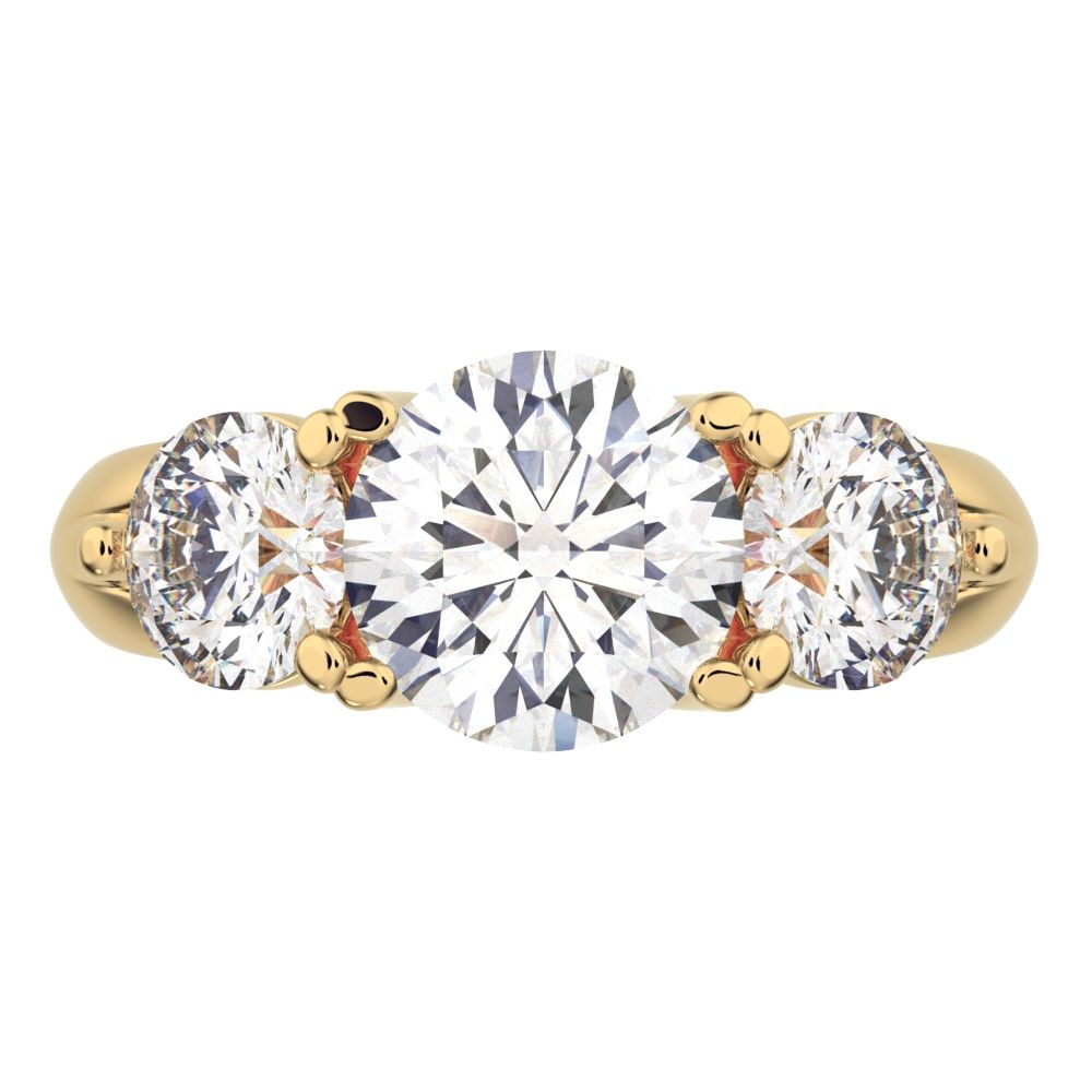 2.2 ct Round Cut Moissanite anniversary 3 stone vintage European classic 14K / 18K Solid Yellow Gold engagement ring