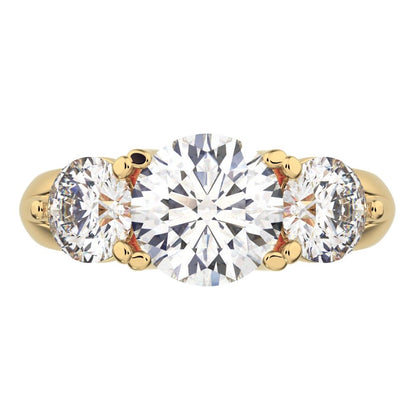 2.2 ct Round Cut Moissanite anniversary 3 stone vintage European classic 14K / 18K Solid Yellow Gold engagement ring