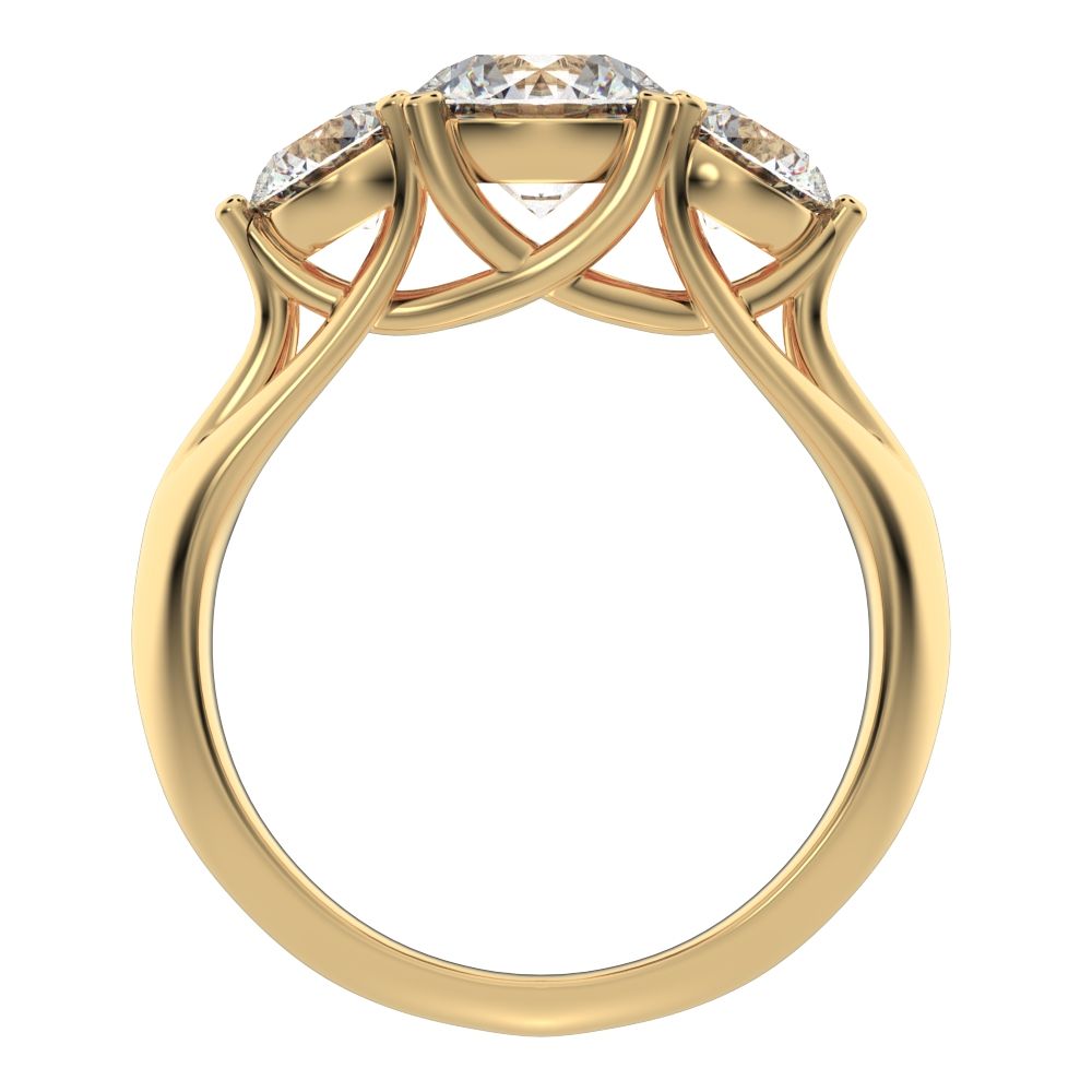 2.2 ct Round Cut Moissanite anniversary 3 stone vintage European classic 14K / 18K Solid Yellow Gold engagement ring