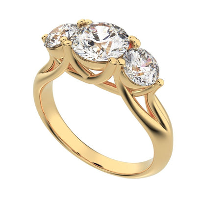 2.2 ct Round Cut Moissanite anniversary 3 stone vintage European classic 14K / 18K Solid Yellow Gold engagement ring