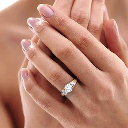 2.2 ct Round Cut Moissanite anniversary 3 stone vintage European classic 14K / 18K Solid Yellow Gold engagement ring