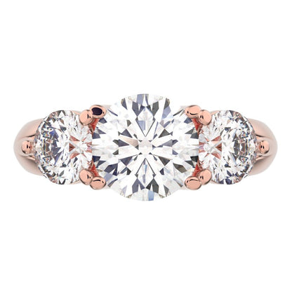 2.2 ct Round Cut Moissanite anniversary 3 stone vintage European classic 14K / 18K Solid Rose Gold engagement ring