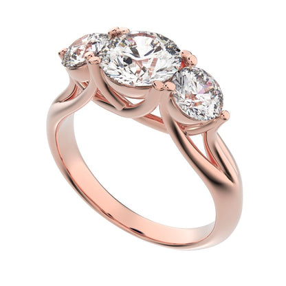 2.2 ct Round Cut Moissanite anniversary 3 stone vintage European classic 14K / 18K Solid Rose Gold engagement ring