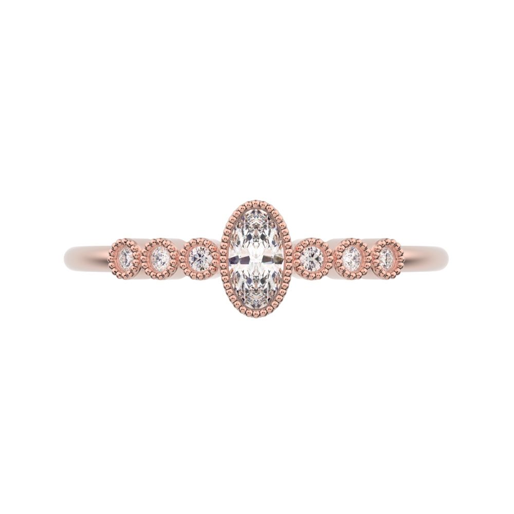 0.195 ct Oval Cut Simulated Clear Diamond dainty halo Minimalist solitaire with accents milgrain 14K / 18K Solid Rose Gold everyday ring