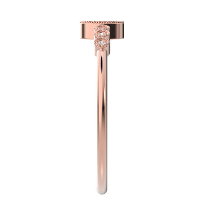 0.195 ct Oval Cut Moissanite dainty halo Minimalist solitaire with accents bezel milgrain 14K / 18K Solid Rose Gold everyday ring