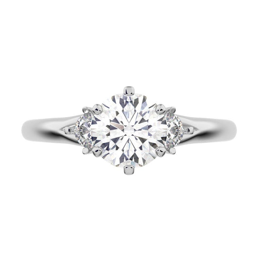 0.68 ct Round Cut Simulated Clear Diamond anniversary classic 3 stone with acccents 14K / 18K Solid White Gold engagement ring