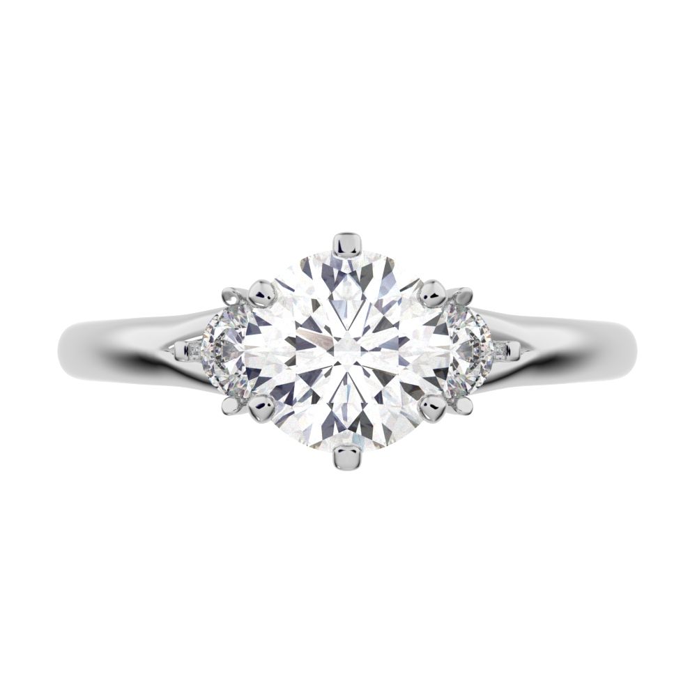 0.68 ct Round Cut Moissanite anniversary 3 stone 3 stone vintage classic 3 stone with acccents 14K / 18K Solid White Gold engagement ring