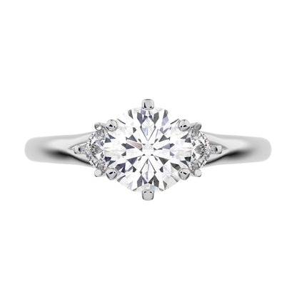 0.68 ct Round Cut Moissanite anniversary 3 stone 3 stone vintage classic 3 stone with acccents 14K / 18K Solid White Gold engagement ring