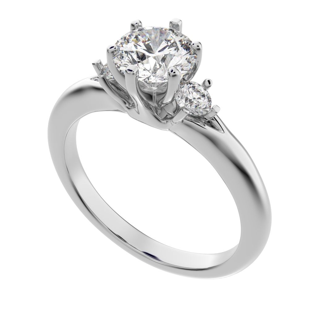 0.68 ct Round Cut Moissanite anniversary 3 stone 3 stone vintage classic 3 stone with acccents 14K / 18K Solid White Gold engagement ring