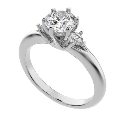 0.68 ct Round Cut Moissanite anniversary 3 stone 3 stone vintage classic 3 stone with acccents 14K / 18K Solid White Gold engagement ring