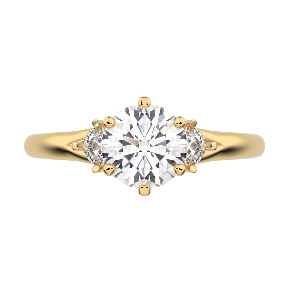 0.68 ct Round Cut Moissanite anniversary 3 stone 3 stone vintage classic 3 stone with acccents 14K / 18K Solid Yellow Gold engagement ring
