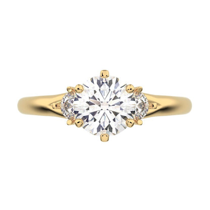 0.68 ct Round Cut Moissanite anniversary 3 stone 3 stone vintage classic 3 stone with acccents 14K / 18K Solid Yellow Gold engagement ring