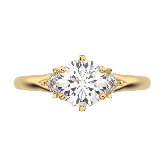 0.68 ct Round Cut Moissanite anniversary 3 stone 3 stone vintage classic 3 stone with acccents 14K / 18K Solid Yellow Gold engagement ring