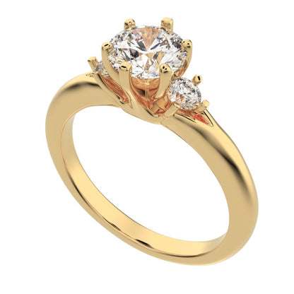 0.68 ct Round Cut Moissanite anniversary 3 stone 3 stone vintage classic 3 stone with acccents 14K / 18K Solid Yellow Gold engagement ring
