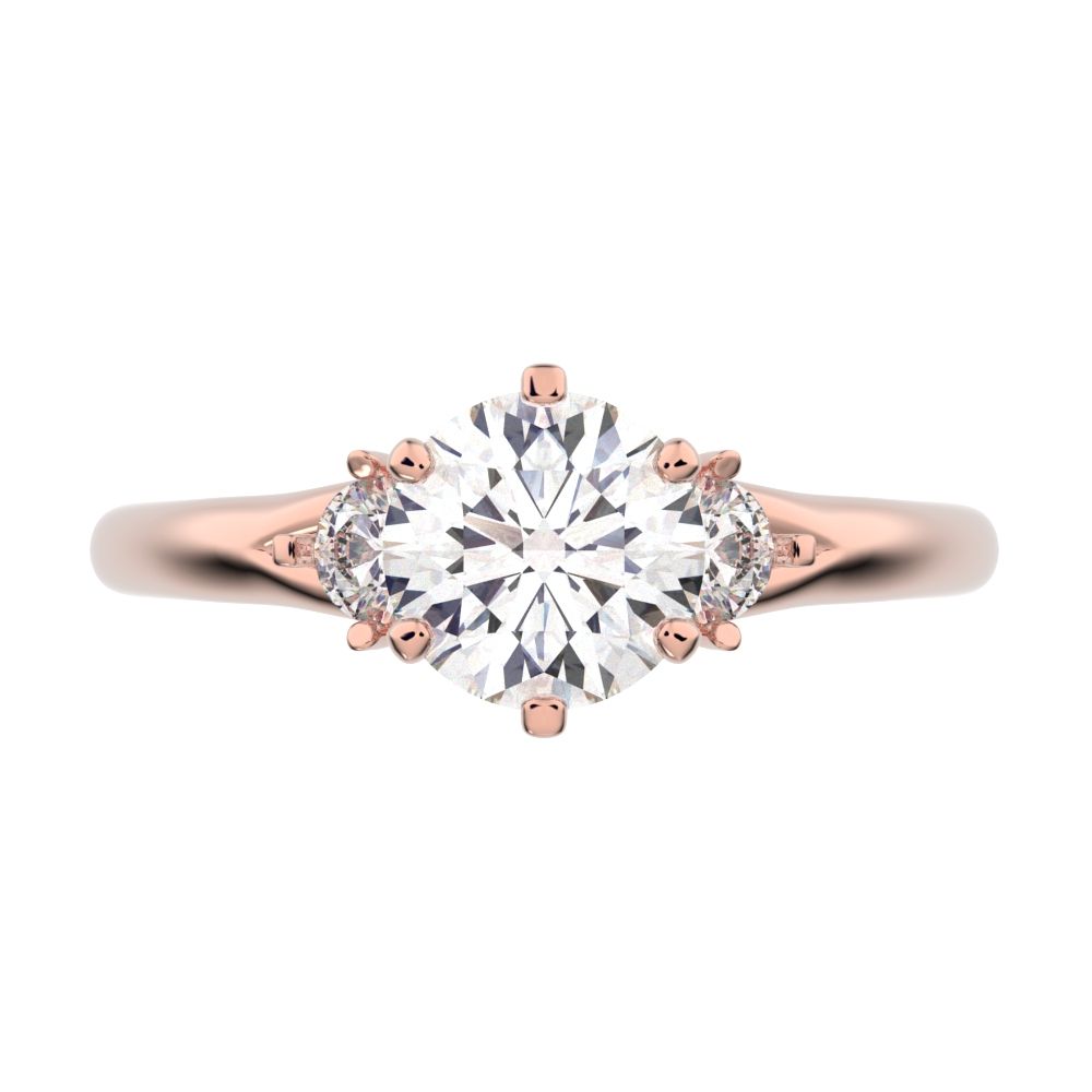 0.68 ct Round Cut Moissanite anniversary 3 stone 3 stone vintage classic 3 stone with acccents 14K / 18K Solid Rose Gold engagement ring