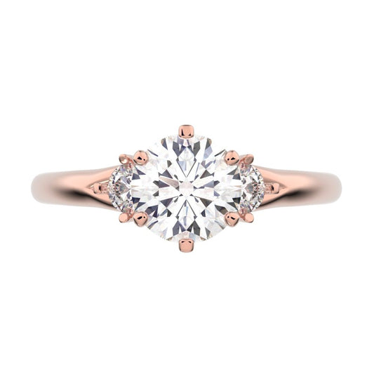 0.68 ct Round Cut Moissanite anniversary 3 stone 3 stone vintage classic 3 stone with acccents 14K / 18K Solid Rose Gold engagement ring