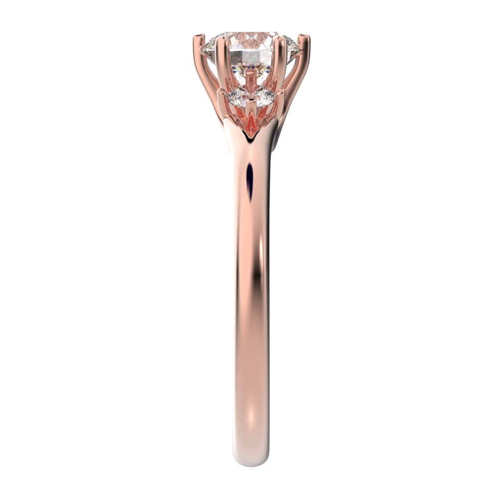 0.68 ct Round Cut Moissanite anniversary 3 stone 3 stone vintage classic 3 stone with acccents 14K / 18K Solid Rose Gold engagement ring