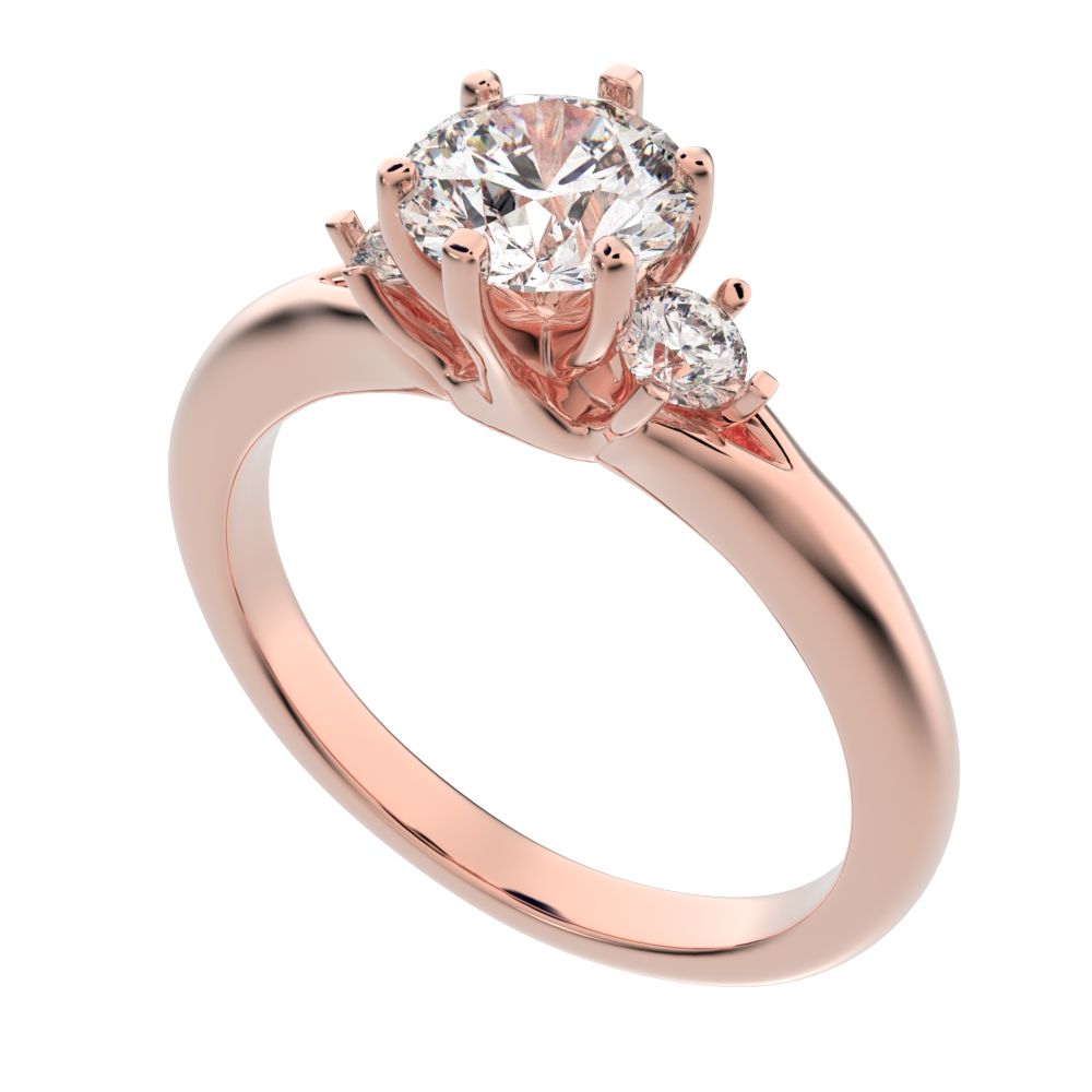 0.68 ct Round Cut Moissanite anniversary 3 stone 3 stone vintage classic 3 stone with acccents 14K / 18K Solid Rose Gold engagement ring