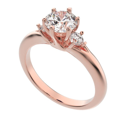 0.68 ct Round Cut Moissanite anniversary 3 stone 3 stone vintage classic 3 stone with acccents 14K / 18K Solid Rose Gold engagement ring