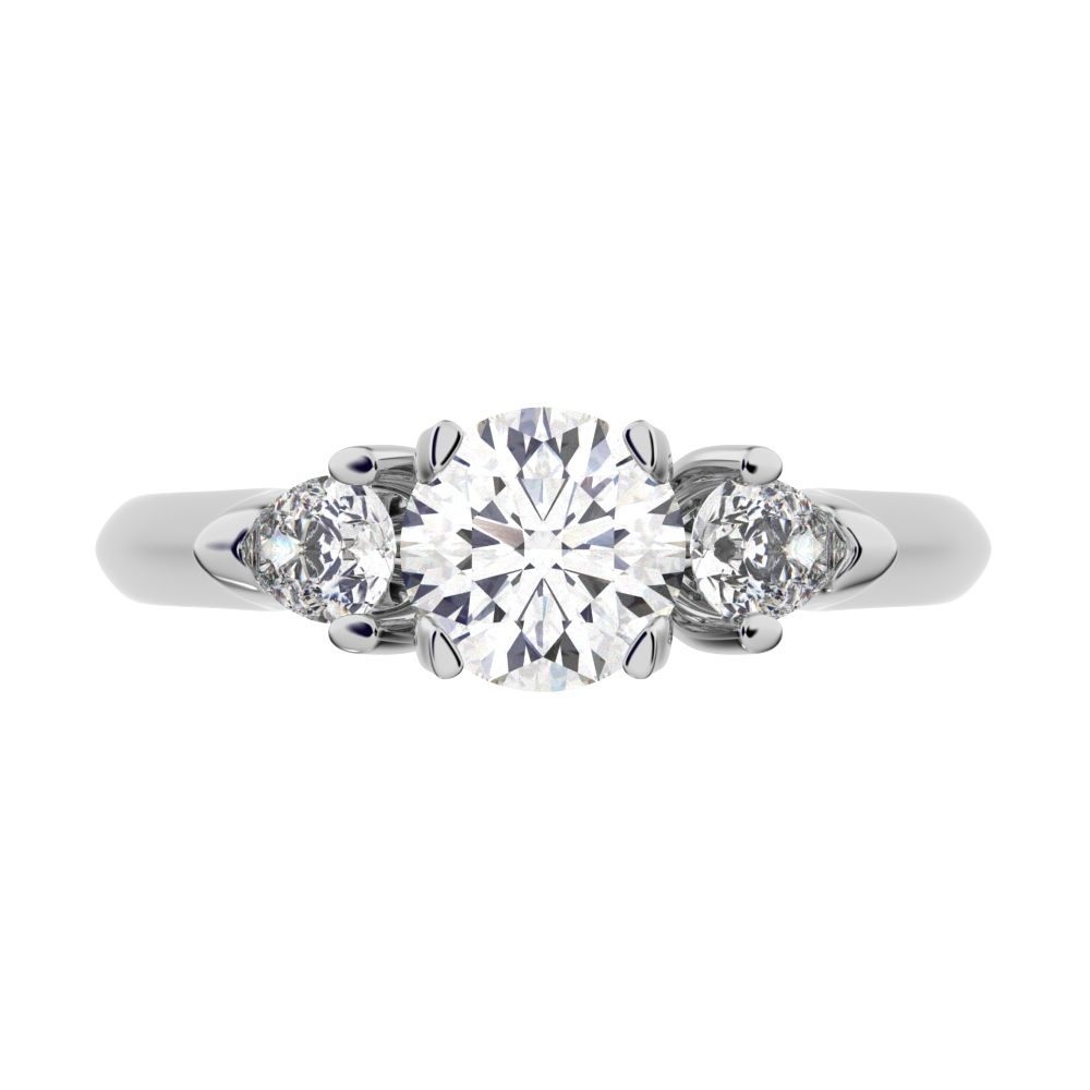 1.02 ct Round Cut Moissanite anniversary 3 stone 3 stone vintage classic 3 stone with acccents 14K / 18K Solid White Gold engagement ring