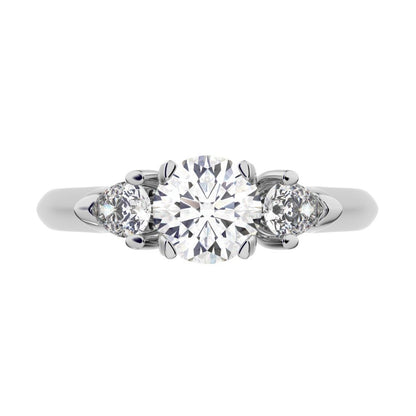 1.02 ct Round Cut Moissanite anniversary 3 stone 3 stone vintage classic 3 stone with acccents 14K / 18K Solid White Gold engagement ring