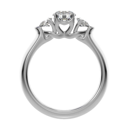 1.02 ct Round Cut Moissanite anniversary 3 stone 3 stone vintage classic 3 stone with acccents 14K / 18K Solid White Gold engagement ring