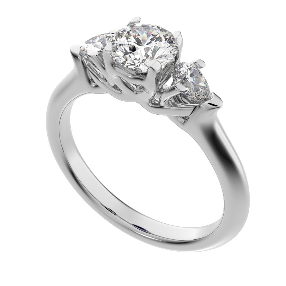 1.02 ct Round Cut Moissanite anniversary 3 stone 3 stone vintage classic 3 stone with acccents 14K / 18K Solid White Gold engagement ring