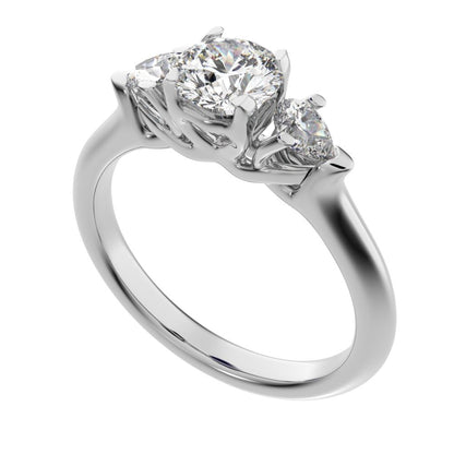 1.02 ct Round Cut Moissanite anniversary 3 stone 3 stone vintage classic 3 stone with acccents 14K / 18K Solid White Gold engagement ring