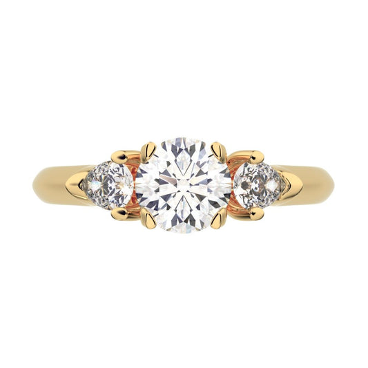 1.02 ct Round Cut Simulated Clear Diamond anniversary classic 3 stone with acccents 14K / 18K Solid Yellow Gold engagement ring