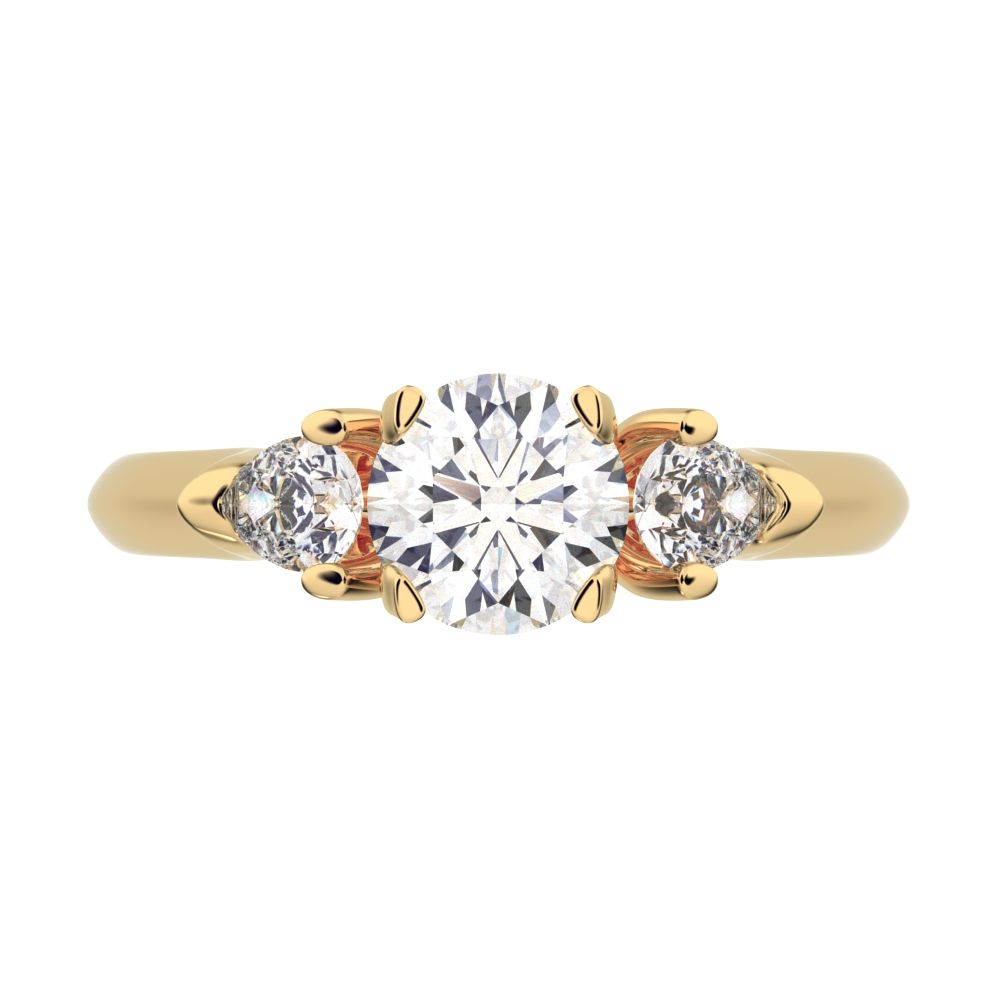 1.02 ct Round Cut Moissanite anniversary 3 stone 3 stone vintage classic 3 stone with acccents 14K / 18K Solid Yellow Gold engagement ring
