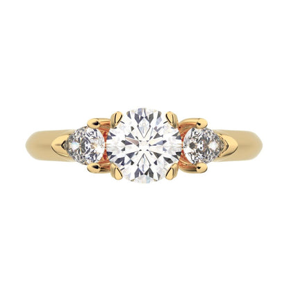 1.02 ct Round Cut Moissanite anniversary 3 stone 3 stone vintage classic 3 stone with acccents 14K / 18K Solid Yellow Gold engagement ring