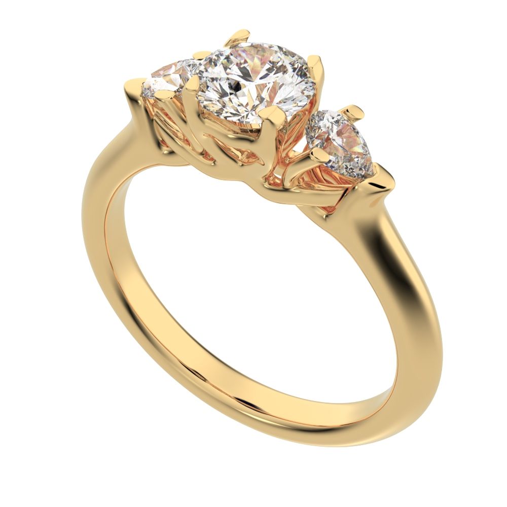1.02 ct Round Cut Moissanite anniversary 3 stone 3 stone vintage classic 3 stone with acccents 14K / 18K Solid Yellow Gold engagement ring