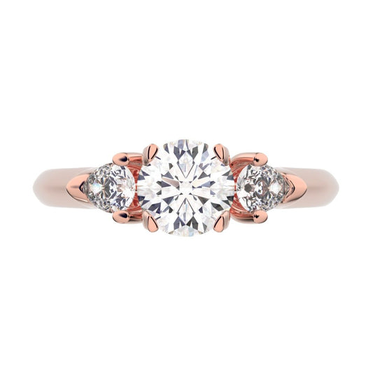 1.02 ct Round Cut Simulated Clear Diamond anniversary classic 3 stone with acccents 14K / 18K Solid Rose Gold engagement ring