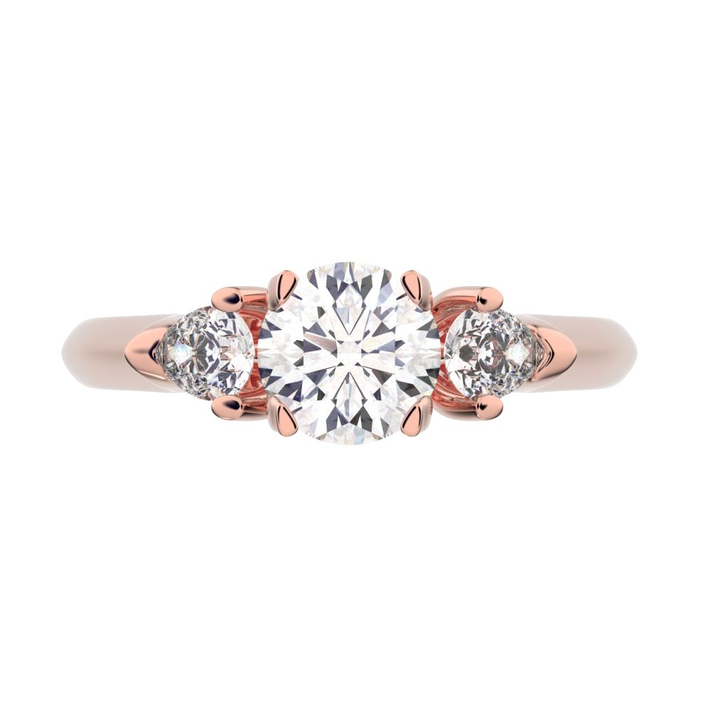 1.02 ct Round Cut Moissanite anniversary 3 stone 3 stone vintage classic 3 stone with acccents 14K / 18K Solid Rose Gold engagement ring