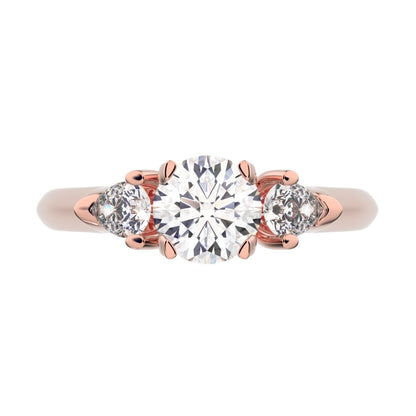 1.02 ct Round Cut Moissanite anniversary 3 stone 3 stone vintage classic 3 stone with acccents 14K / 18K Solid Rose Gold engagement ring
