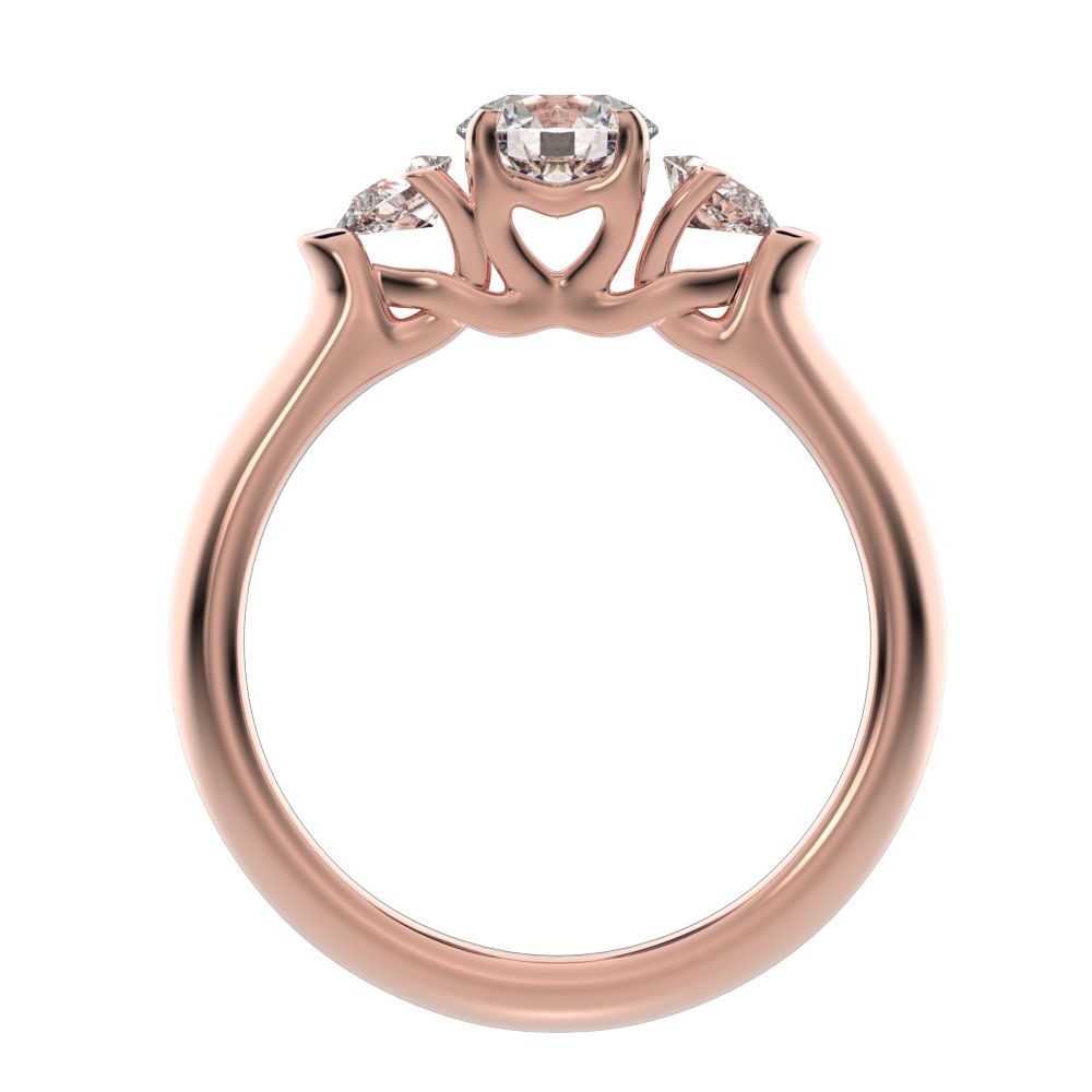 1.02 ct Round Cut Moissanite anniversary 3 stone 3 stone vintage classic 3 stone with acccents 14K / 18K Solid Rose Gold engagement ring