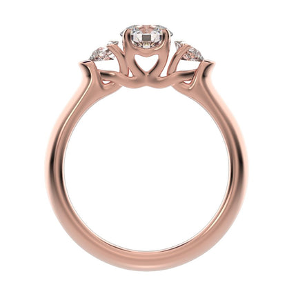 1.02 ct Round Cut Moissanite anniversary 3 stone 3 stone vintage classic 3 stone with acccents 14K / 18K Solid Rose Gold engagement ring